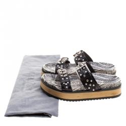 Pre Owned Alexander McQueen Black Studded Leather Paisley Platform Slides Size 38