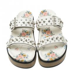 Pre Owned Alexander McQueen White Leather Studded Platform Sandals