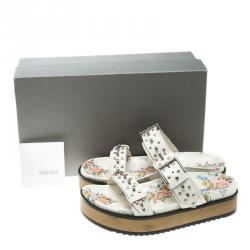 Pre Owned Alexander McQueen White Leather Studded Platform Sandals