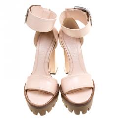 Pre Owned Alexander McQueen Blush Pink Leather Ankle Strap Platform Sandals Size 36.5