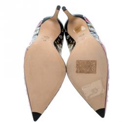 Pre Owned Alexander McQueen Multicolor Floral Print Patch and Embroidered Leather Pointed Toe Pumps Size 37