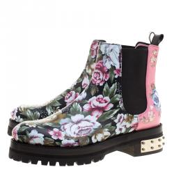 Pre Owned Alexander McQueen Multicolor Floral Print Patch and Embroidered Leather Chelsea Boots Size 37