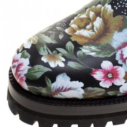 Pre Owned Alexander McQueen Multicolor Floral Print Patch and Embroidered Leather Chelsea Boots Size 37