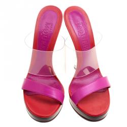 Pre Owned Alexander McQueen Pink Leather and PVC Bold Plexi Heel Peep Toe Wedge Sandals Size 40