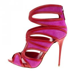 Pre Owned Alexander McQueen Two Tone Suede and Leather Cut Out Peep Toe Sandals Size 38.5