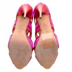 Pre Owned Alexander McQueen Two Tone Suede and Leather Cut Out Peep Toe Sandals Size 38.5