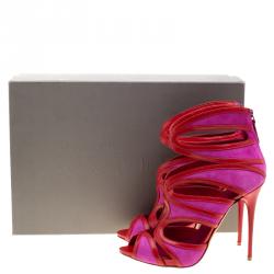 Pre Owned Alexander McQueen Two Tone Suede and Leather Cut Out Peep Toe Sandals Size 38.5