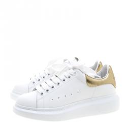 Pre Owned Alexander McQueen White Leather with Metallic Gold Leather Trim Platform Sneakers Size 38