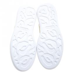 Pre Owned Alexander McQueen White Leather with Metallic Gold Leather Trim Platform Sneakers Size 38