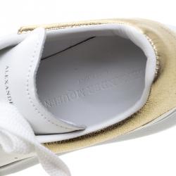 Pre Owned Alexander McQueen White Leather with Metallic Gold Leather Trim Platform Sneakers Size 38
