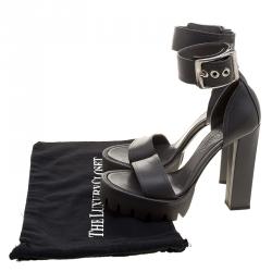 Pre Owned Alexander McQueen Grey Leather Ankle Strap Platform Sandals Size 39