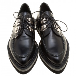 Pre Owned Alexander McQueen Black Leather Lace Up Creepers Size 38