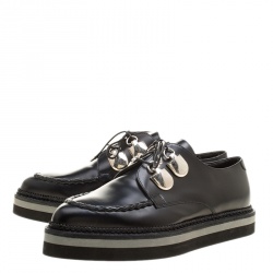 Pre Owned Alexander McQueen Black Leather Lace Up Creepers Size 38