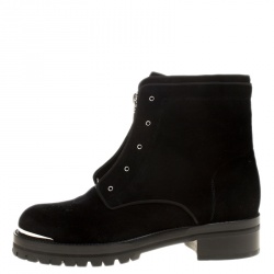 Pre Owned Alexander McQueen Black Velvet Biker Boots Size 41