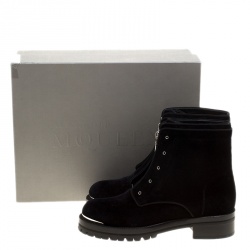 Pre Owned Alexander McQueen Black Velvet Biker Boots Size 41