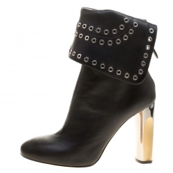 Pre Owned Alexander McQueen Black Leather Eyelet Cuff Ankle Boots Size 40