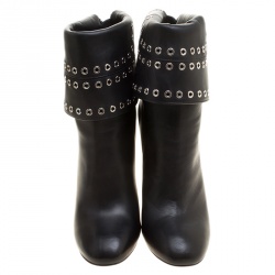 Pre Owned Alexander McQueen Black Leather Eyelet Cuff Ankle Boots Size 40