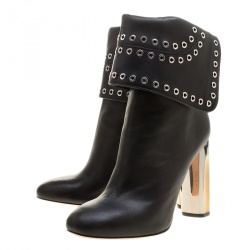 Pre Owned Alexander McQueen Black Leather Eyelet Cuff Ankle Boots Size 40