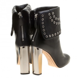 Pre Owned Alexander McQueen Black Leather Eyelet Cuff Ankle Boots Size 40