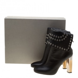 Pre Owned Alexander McQueen Black Leather Eyelet Cuff Ankle Boots Size 40