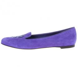 مملوكة مسبقًا Alexander McQueen Purple Velvet Sequin Skull Smoking Slippers Size 39.5