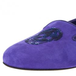 مملوكة مسبقًا Alexander McQueen Purple Velvet Sequin Skull Smoking Slippers Size 39.5