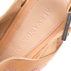 Pre Owned Alexander McQueen Peach Leather Embroidered Slingback Wooden Clogs Size 39