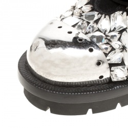 Pre Owned Alexander McQueen Black Suede All Over Crystals Pleat Trim Platform Biker Boots Size 39