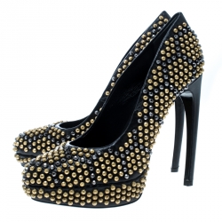 Pre Owned Alexander McQueen Black Studded Leather Platform Pumps Size 38