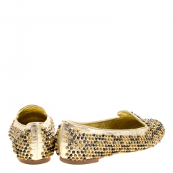 Pre Owned Alexander McQueen Metallic Gold Studded Leather Smoking Slippers Size 40