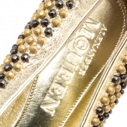 Pre Owned Alexander McQueen Metallic Gold Studded Leather Smoking Slippers Size 40