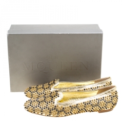 Pre Owned Alexander McQueen Metallic Gold Studded Leather Smoking Slippers Size 40