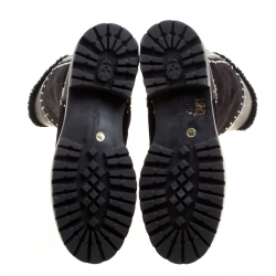 Pre Owned Alexander McQueen Black Suede and Leather Studded Shearling Fur-Lined Mid Calf Boots Size 39