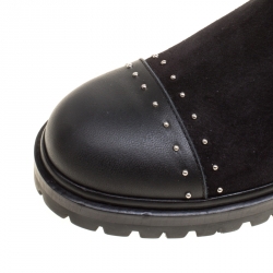 Pre Owned Alexander McQueen Black Suede and Leather Studded Shearling Fur-Lined Mid Calf Boots Size 39