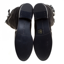 Pre Owned Alexander McQueen Black Suede Spiral Zip Knee Length Boots Size 41