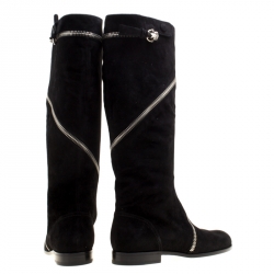 Pre Owned Alexander McQueen Black Suede Spiral Zip Knee Length Boots Size 41