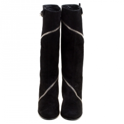 Pre Owned Alexander McQueen Black Suede Spiral Zip Knee Length Boots Size 41