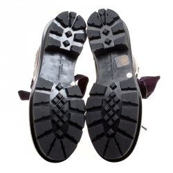 Pre Owned Alexander McQueen Purple Leather Pleat Trim Platform Biker Boots Size 40