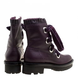 Pre Owned Alexander McQueen Purple Leather Pleat Trim Platform Biker Boots Size 40
