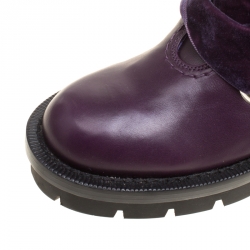 Pre Owned Alexander McQueen Purple Leather Pleat Trim Platform Biker Boots Size 40