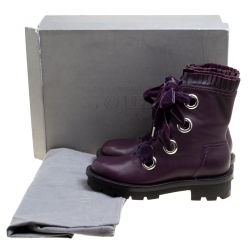 Pre Owned Alexander McQueen Purple Leather Pleat Trim Platform Biker Boots Size 40