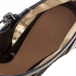 Pre Owned Alexander McQueen Black Lace and Patent Leather Peep Toe Ankle Booties Size 38.5