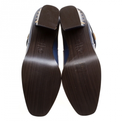 Pre Owned Alexander McQueen Midnight Blue Leather Studded Heel Ankle Boots Size 38