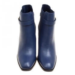 Pre Owned Alexander McQueen Midnight Blue Leather Studded Heel Ankle Boots Size 38