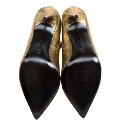 Pre Owned Alexander McQueen Gold Textured Leather Pointed Toe Ankle Booties Size 38