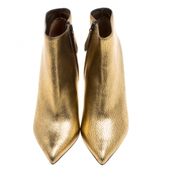 Pre Owned Alexander McQueen Gold Textured Leather Pointed Toe Ankle Booties Size 38