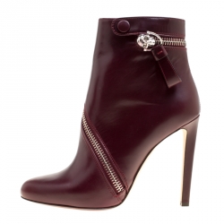 Pre Owned Alexander McQueen Burgundy Leather Spiral Zip Detail Ankle Boots Size 39