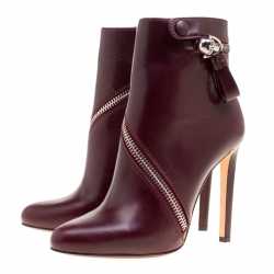 Pre Owned Alexander McQueen Burgundy Leather Spiral Zip Detail Ankle Boots Size 39