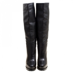Pre Owned Alexander McQueen Black Leather Platform Knee Boots Size 39