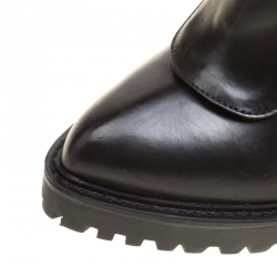 Pre Owned Alexander McQueen Black Leather Buckle Detail Platform Boots Size 36